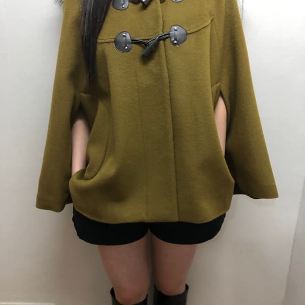 빈티지 올리브 그린 더플 울 케이프