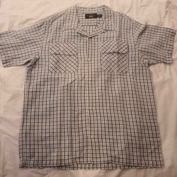 RRL 인디고 체크 린넨 캠프 셔츠 M