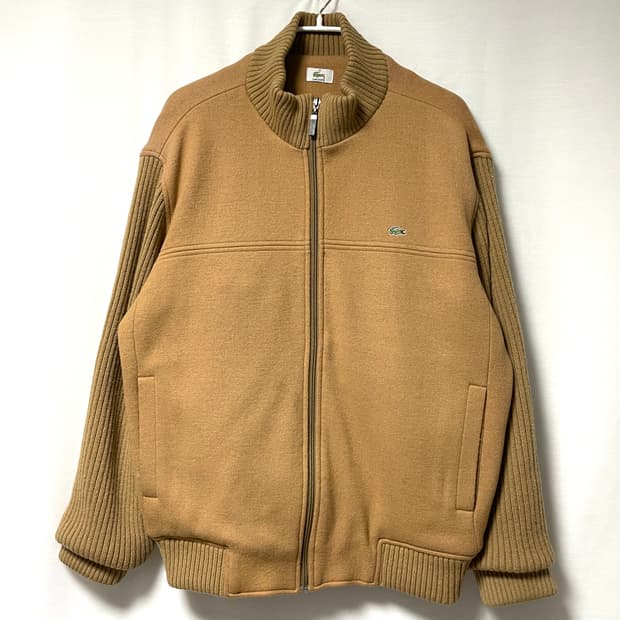 라코스테 남성 여유핏 니트 울 블루종 자켓 _ 카멜 _ 95-100