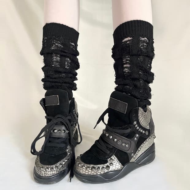 Ash 00s 실버 스터드 웨지 하이탑
