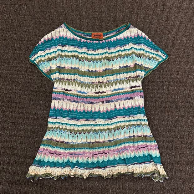 OS)Missoni 멀티 패턴 라운드넥 반팔 니트