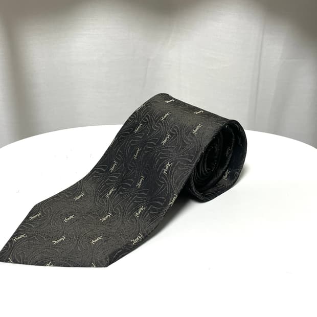 YSL 입생로랑 정품 명품 시그니처 모노그램 실크 넥타이 _ 딥브라운