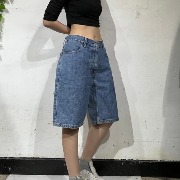 리바이스 505 연청 와이드 데님 버뮤다 반바지 36