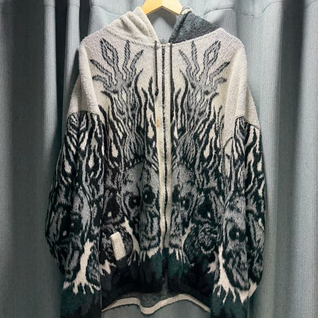 재패니즈 빈티지 해골 니트 후드 집업