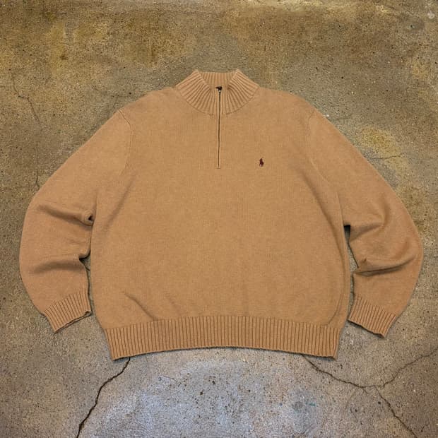 90s USA 빈티지 폴로랄프로렌 헤비코튼 반집업 니트 