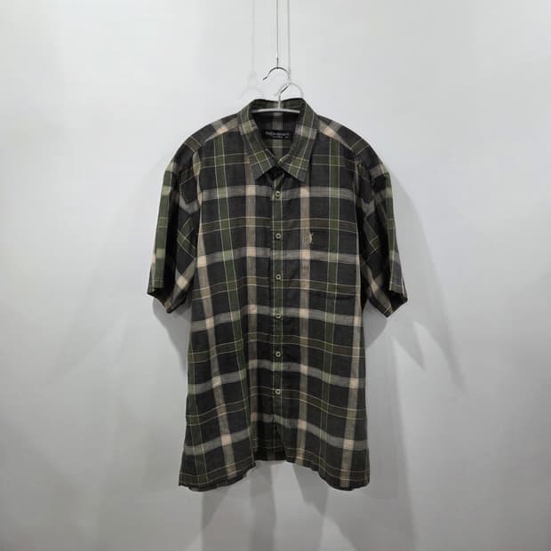 입생로랑 린넨 반팔 체크셔츠 105