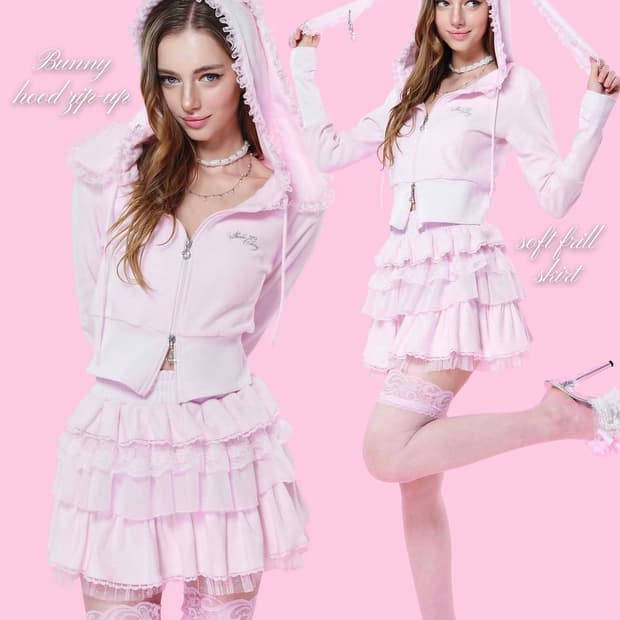 슈슈체리 버니 투웨이 후드 집업 핑크