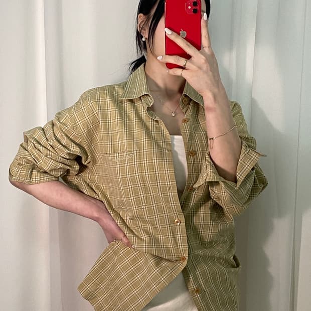 발렌시아가 로고플레이 체크 셔츠