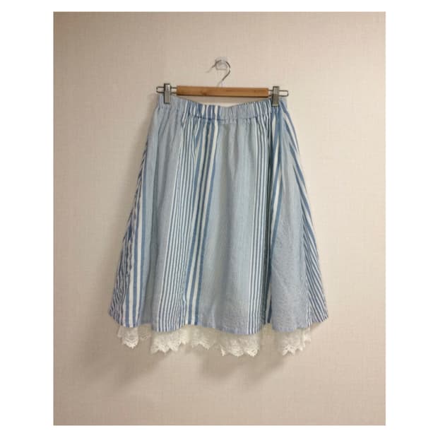 빈티지 블루 레이스 레이어드 미디 스커트
