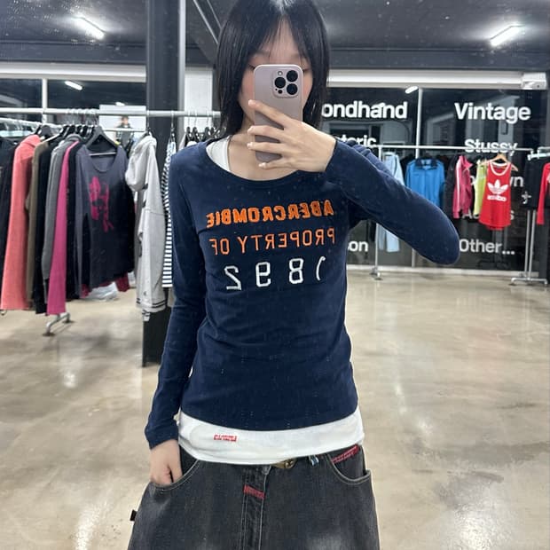 아베크롬비 엔 피치 네이비 딱붙 롱슬리브