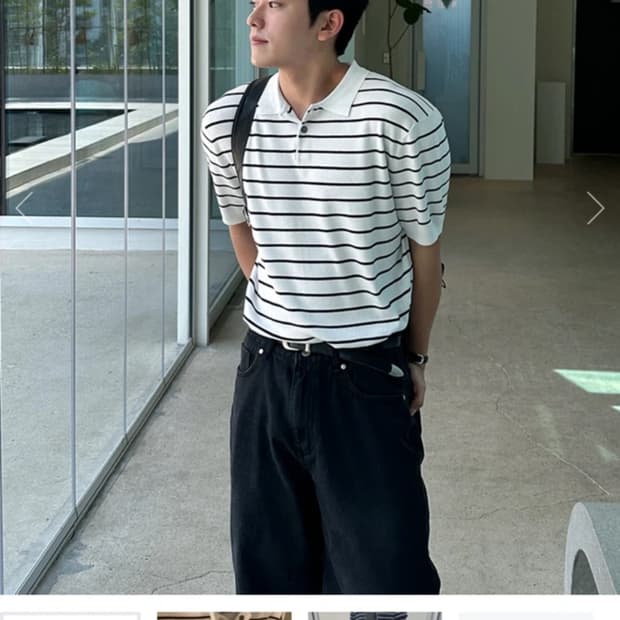 스트라이프 카라 니트 반팔