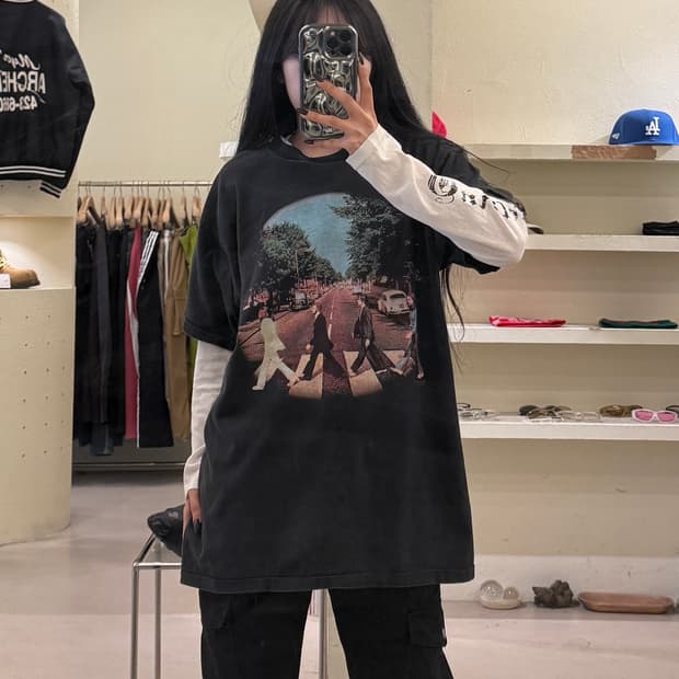 빈티지 비틀즈 앨범 프린팅 반팔 티셔츠 U1396