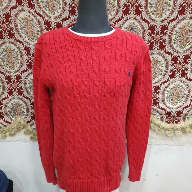 폴로 랄프로렌 레드 꽈배기 코튼 니트
​
