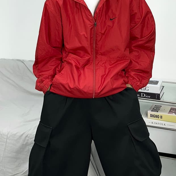 나이키 90s 레드 기모 바람막이 점퍼 L