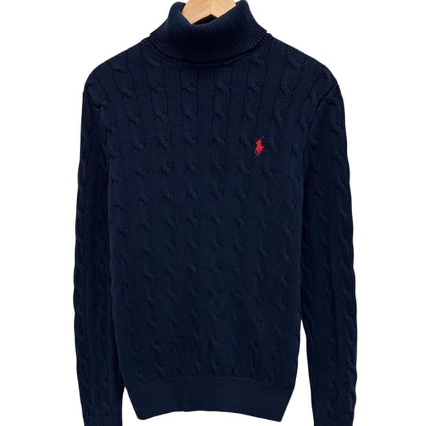 폴로 랄프로렌 폴라넥 꽈배기 케이블 니트 네이비 (XS) 