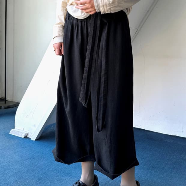 Washed linen rayon banded 3/4 gaucho pan