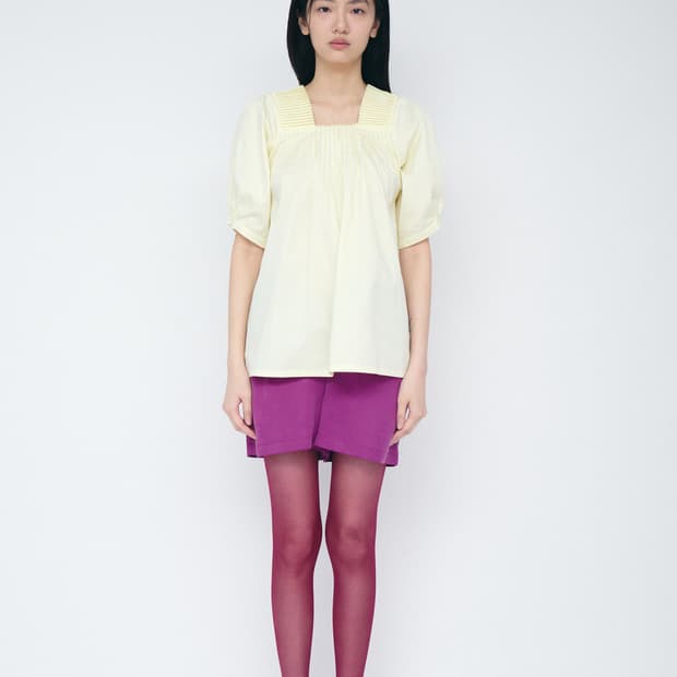 COSMOSS PLEATED NECK HALF SLEEVE BLOUSE