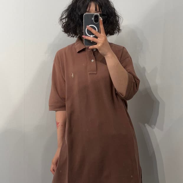 105 폴로 랄프로렌 클래식 핏 피케 반팔 폴로 셔츠 브라운