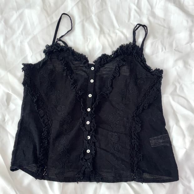 자라(Zara) 블랙 자수 레이스 크롭 캐미솔 나시