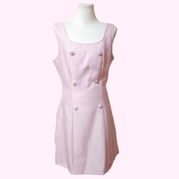 핑크 트위드 민소매 미니원피스