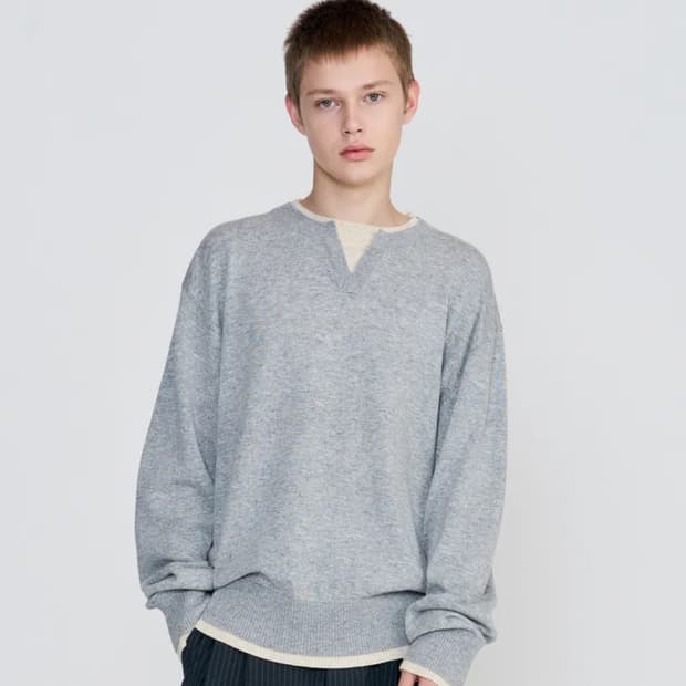 레이어드 라운드넥 니트 (그레이)