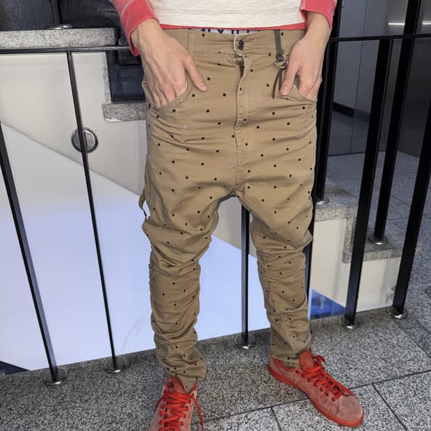 dots shirring baggy pants