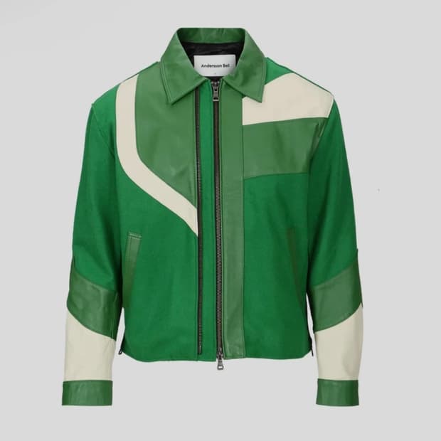 [새상품/XL] 앤더슨벨 모터사이클 레더 바시티 자켓 그린