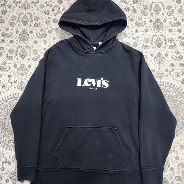 리바이스 로고 블랙 후드티 L