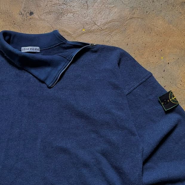80s 스톤아일랜드 사이드 지퍼 롤 넥 니트 아카이브