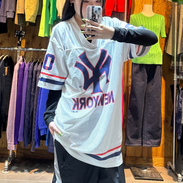XL MLB 뉴욕양키스 빅로고 화이트 메쉬 져지 반팔티