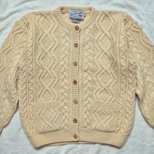 East Hampton 핸드메이드 꽈배기 가디건 M