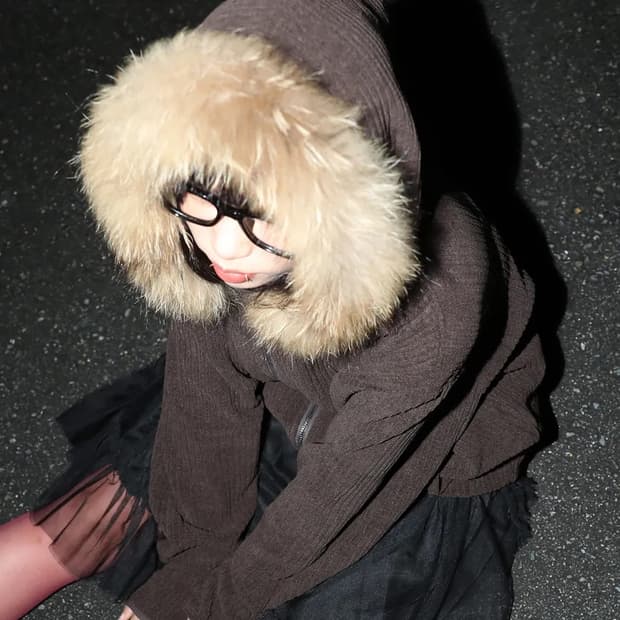 글랙 드로플랫 라쿤 퍼 집업 후드 (BROWN)