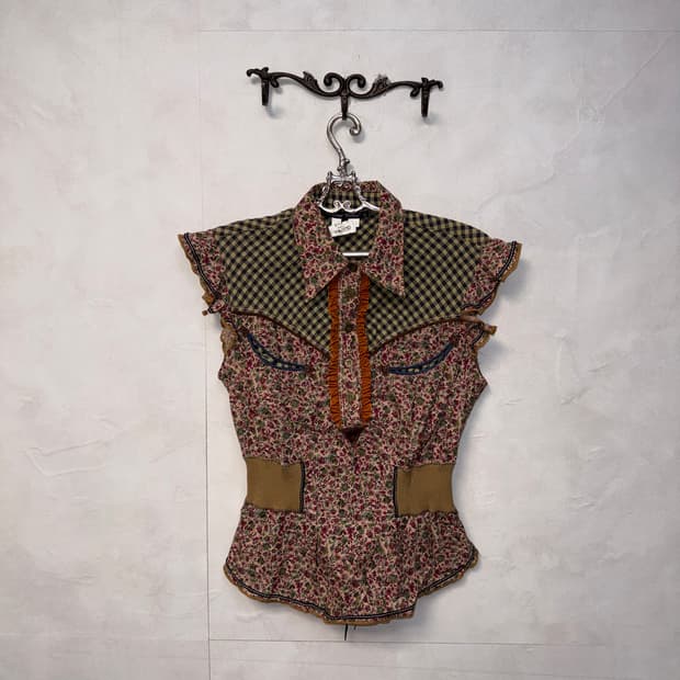 Bohemian floral check western detail bl