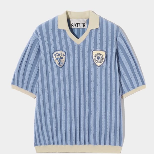 세터 시트론 베르 와펜 칼라 풋볼 하프 니트 리조트 블루