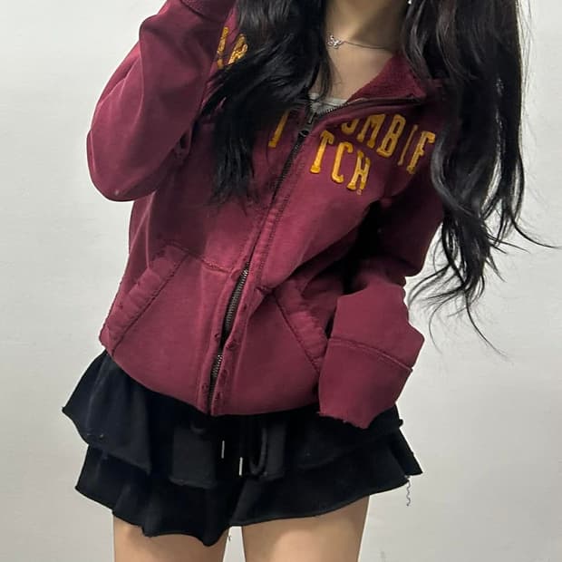 아베크롬비 y2k 버건디 대대장 올드스쿨 스웻 후드집업 희귀져지(M)