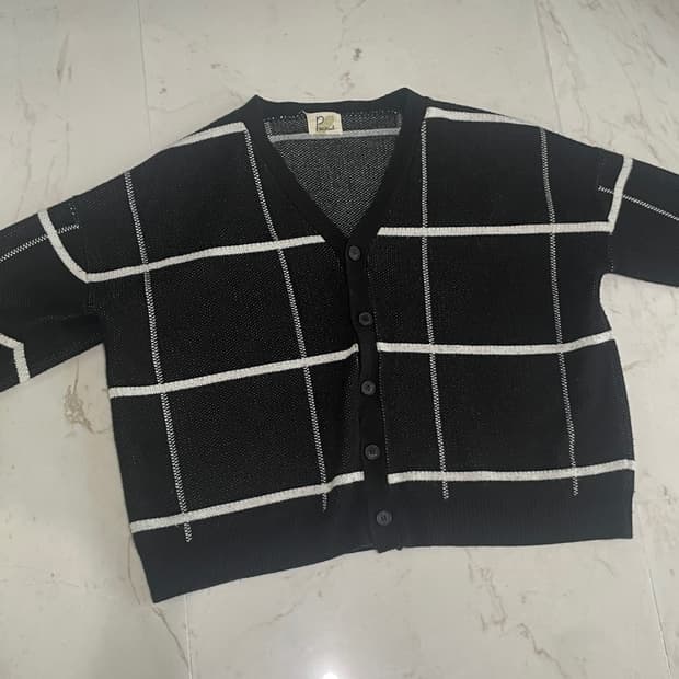 빈티지 체크 가디건 블랙 L-XL
