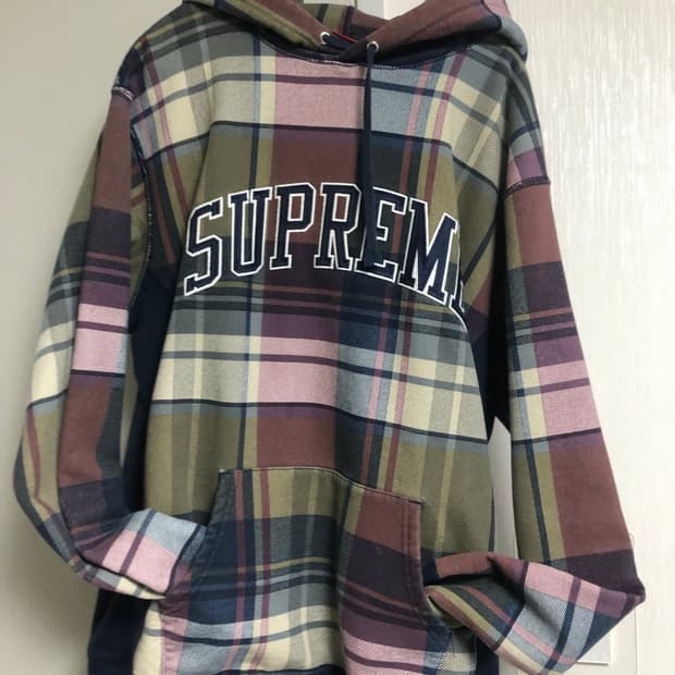 슈프림 아크로고 플레이드 풀오버 후드티 XL