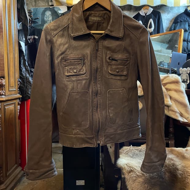 DANI MAX 카라넥 포켓 양가죽 자켓 브라운