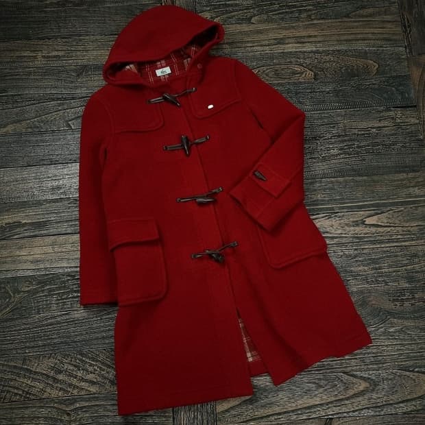 [라코스테] 울 모직 후드 더플 코트 떡볶이 코트 레드 M17520