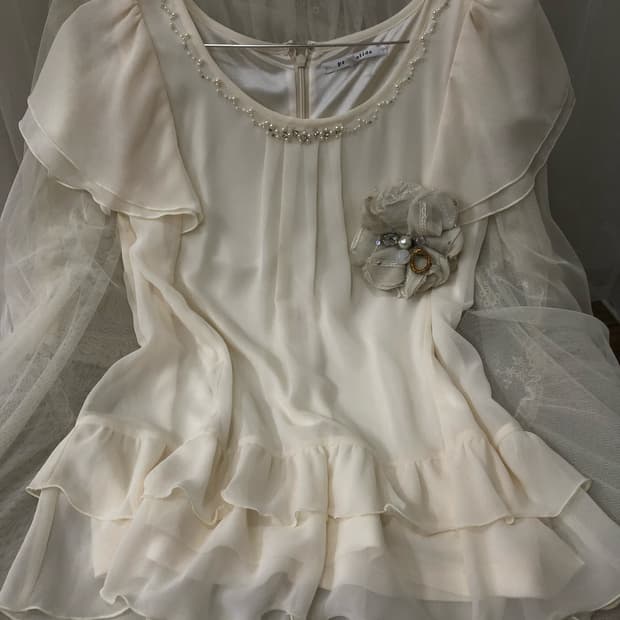 ivory pearl neckline chiffon blouse