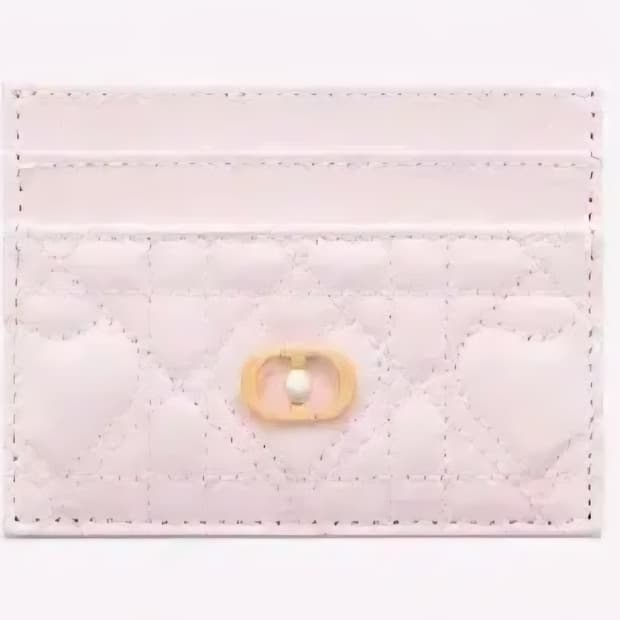 디올 카드지갑 -페일 핑크 하트 까나쥬 양가죽