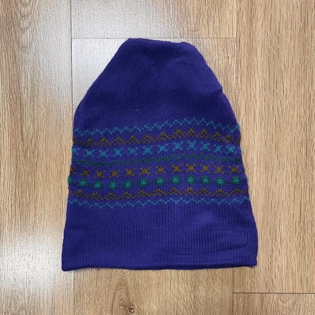 택포) 90s USA 빈티지 노르딕 패턴 울 니트 숏 비니 모자