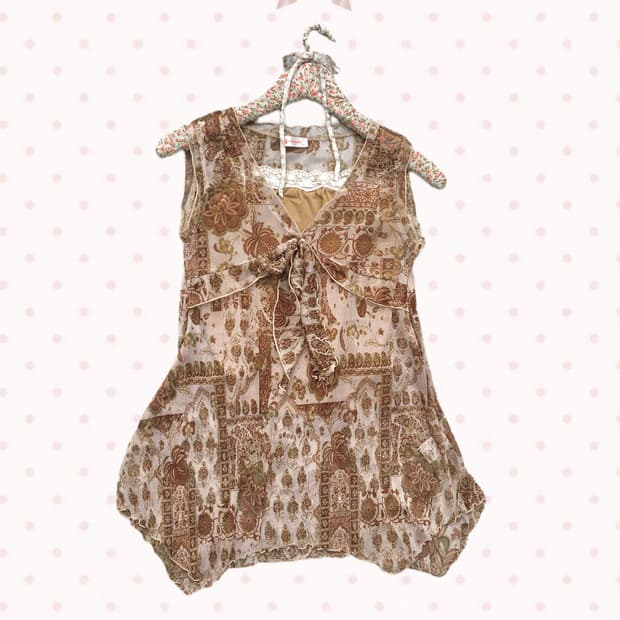 베이지 보태니컬 페이즐리 슬리브리스 나시 set