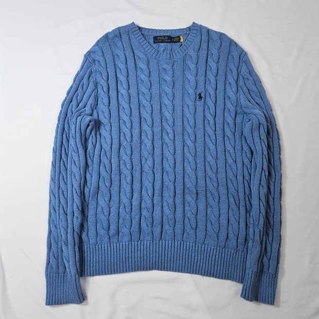 폴로 랄프로렌 신형 케이블니트 꽈배기 스카이블루 QR정품 남성 M