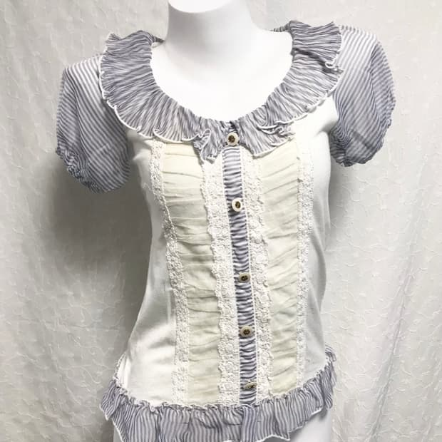 빈티지 lizlisa 리즈리사 갸루 프릴 레이스 반팔 블라우스