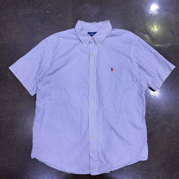폴로 랄프로렌 스트라이프 반팔 셔츠 커스텀핏 화이트 블루 XXL