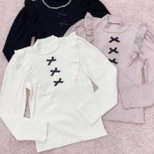 앙크루즈 3리본 니트 블라우스 양산형지뢰계