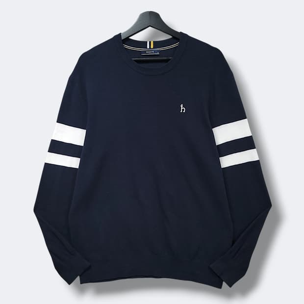 [105] 헤지스 네이비&화이트 컬러블럭 코튼 니트
