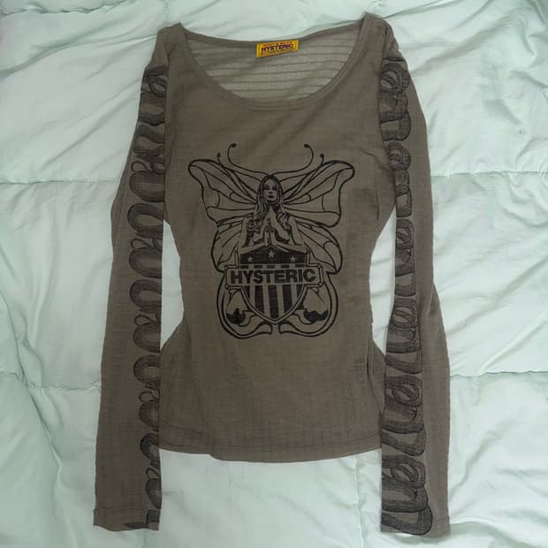 히스테릭 글래머 스네이크 메쉬 롱슬리브 탑 