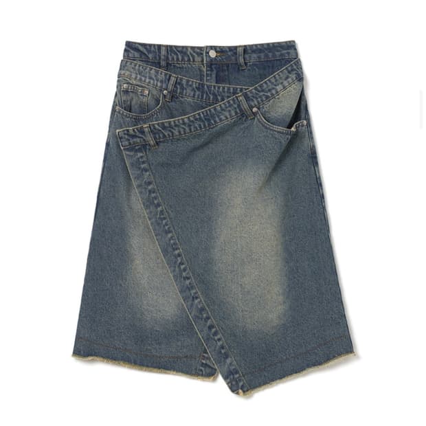 밀로 우먼 데님 미디 랩 스커트 s